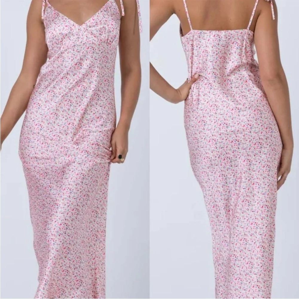 New Princess Polly The Veronica Midi Dress in Pink Floral Satin Size 6 - Picture 4 of 4